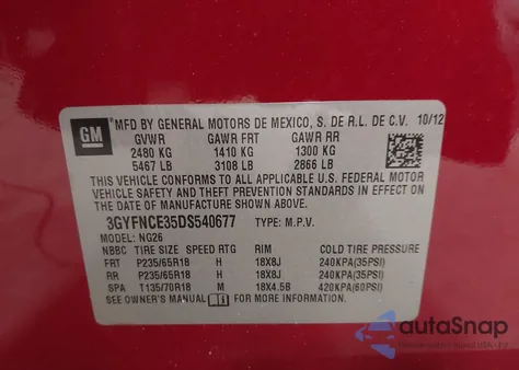 2013 Cadillac Srx Luxury Collection from USA, damaged, VIN 3GYFNCE35DS540677